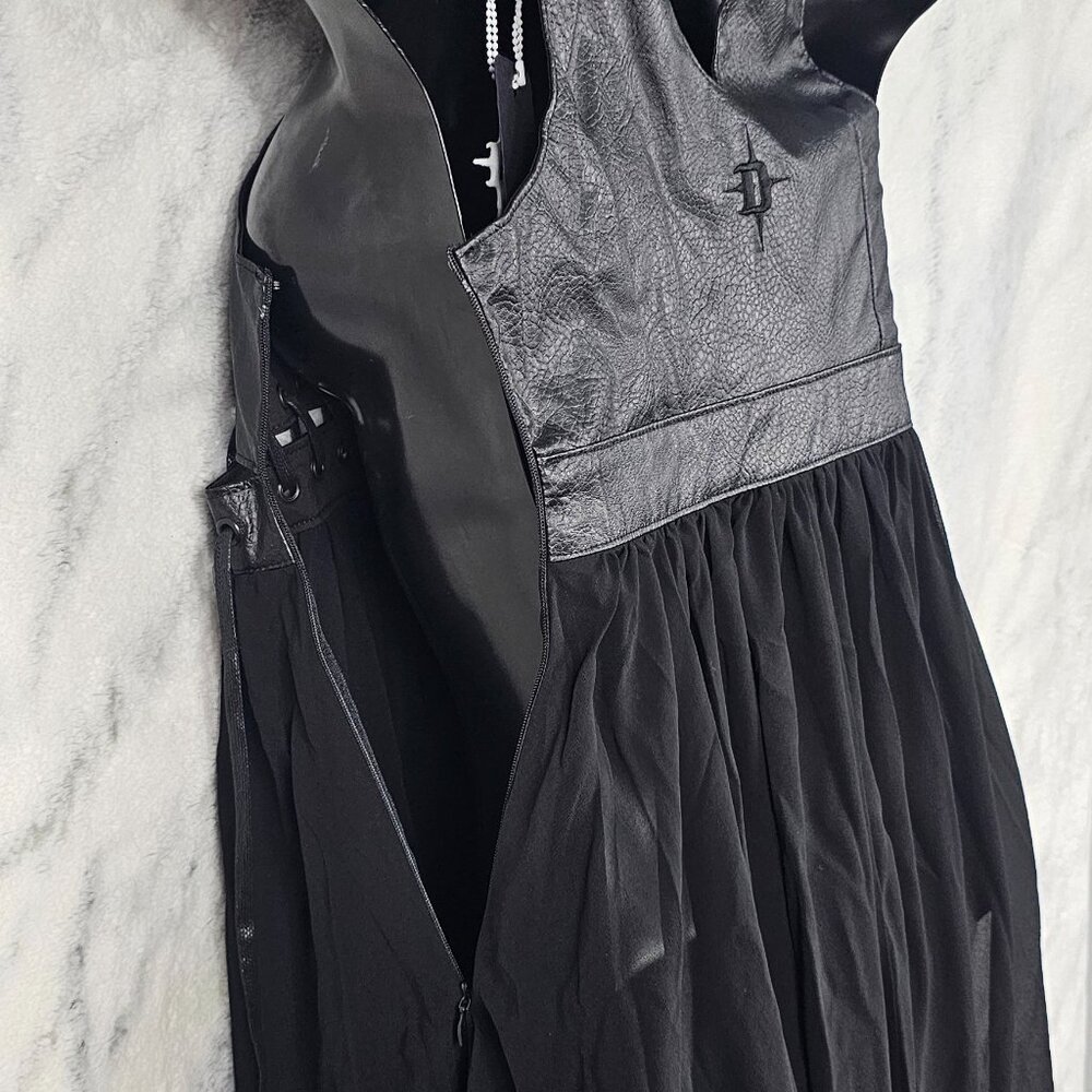Darker Wavs XS Compression Corset High Neck Vegan Leather Flowy Midi Dress - Picture 7 of 7